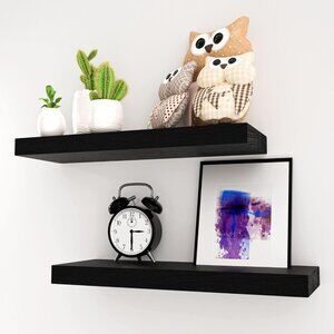 Wood City 2 Black Floating Shelves for Wall Storage & Decor